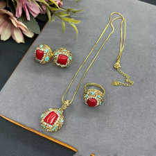 Statement Turquoise Luxury Stone for Women Necklace Earrings Ring Jewelry Sets