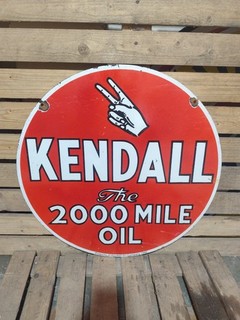 Kendall 2000 Mile Oil porcelain 24 inch enamel Double side sign board