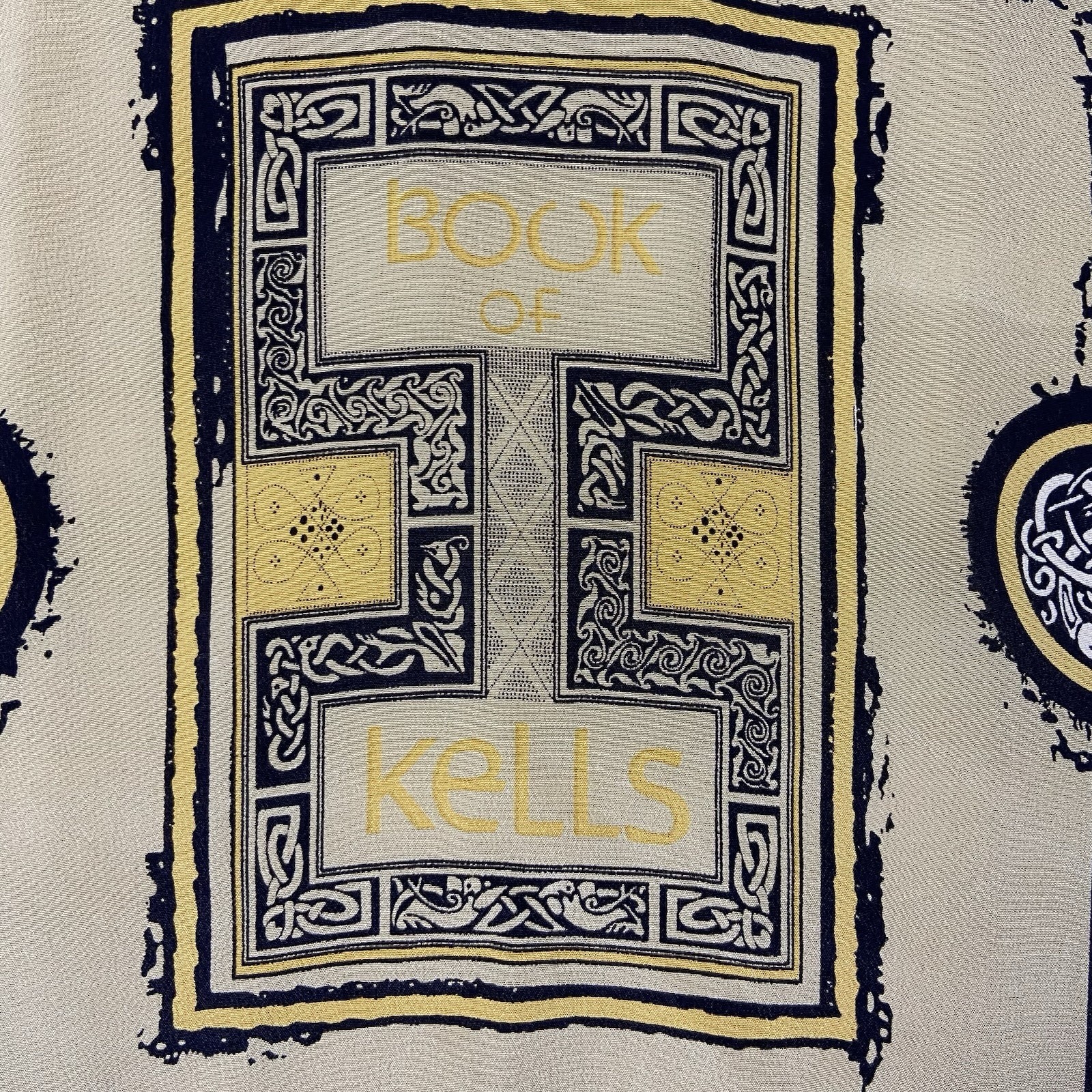 Book Of Kells 100% Silk Scarf Celtic By Patrick Francis Black Yellow Insular Art
