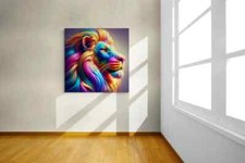 LION WALL ART: Lion Canvas Wall Art, Lion Face Portrait, Abstract Rainbow Lion