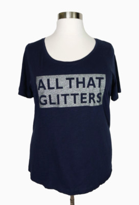 LANE BRYANT WOMEN'S NAVY SHORT SLEEVE ALL THAT GLITTERS TEE Sz 18/20