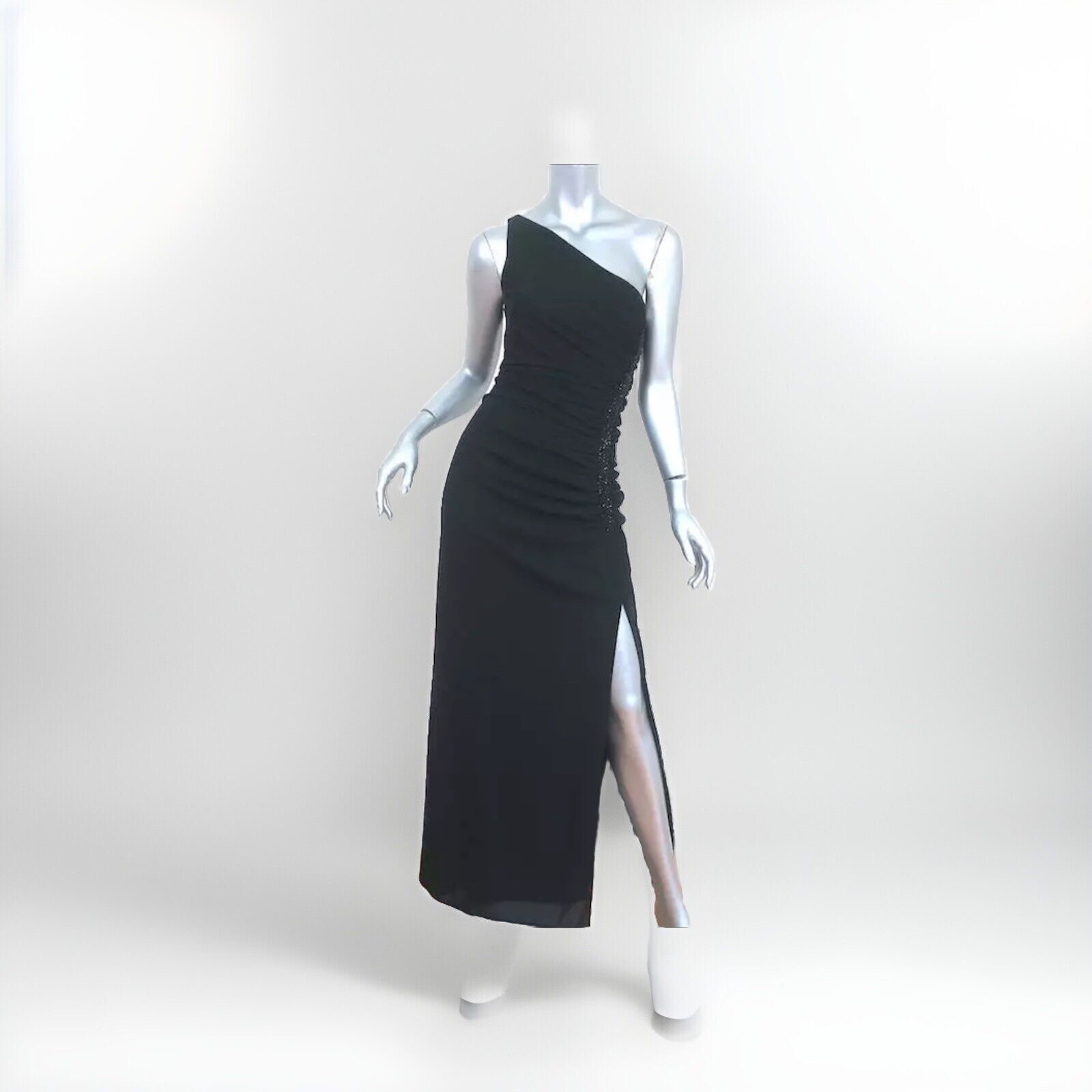 Laundry by Shelli Segal Beaded One Shoulder Gown Black Jersey Size 4 Maxi Dress