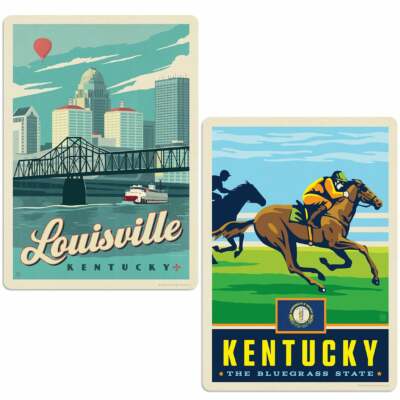 Louisville Kentucky Bluegrass State Sticker Set of 2 Vintage-Style