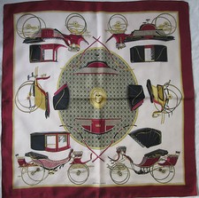 -Authentique Foulard HERMÈS "Les Voitures à Transformation "   soie TBEG vintage