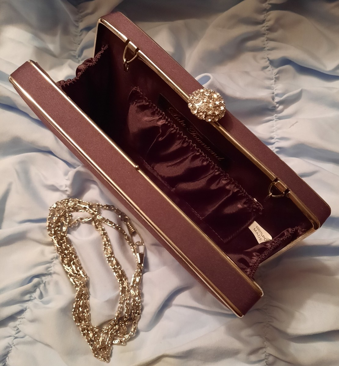 Lulu Townsend Dark Purple Satin Box Evening Bag/Clutch Rhinestone