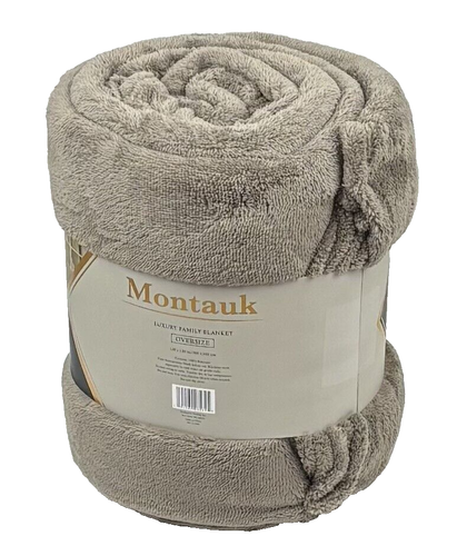 MONTAUK Oversized Luxury Family Fleece Blanket 120 x 120 in - Brown Color - Picture 2 of 3