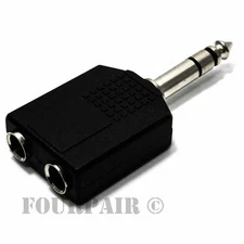 1/4" Dual Stereo Female to 6.35mm Male TRS Audio Y Splitter Headphone Adapter