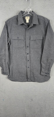 LL Bean Shirt Mens Medium Grey Chamois Cloth Long Sleeve Button Up Flannel Heavy
