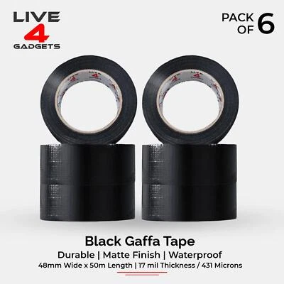 LIVE4GADGETS Duct Gaffer Tape Heavy Duty Waterproof Cloth Gaffa Duck Black Silver 50m x 6