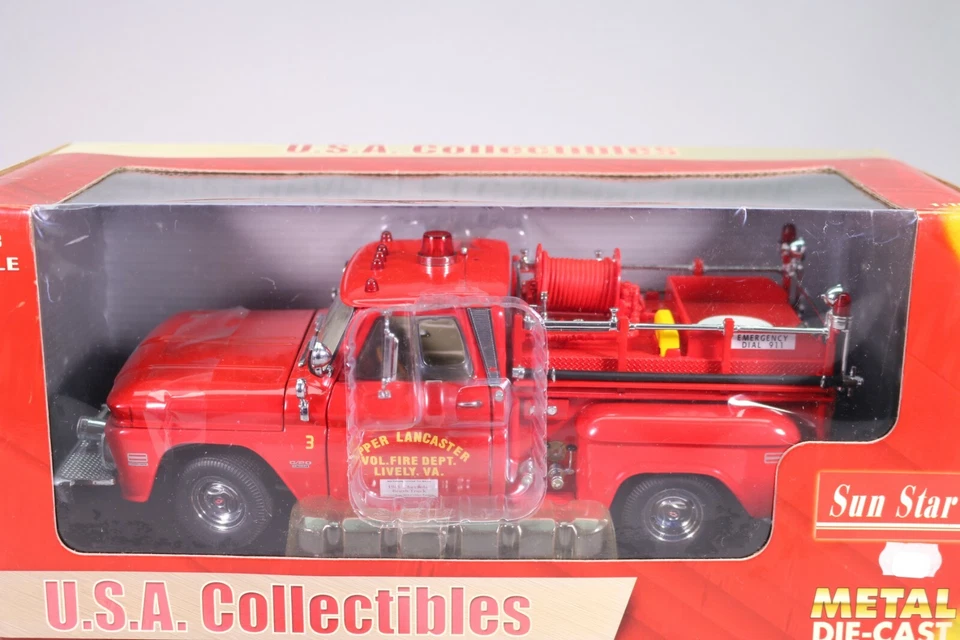 LE122 SUN STAR 1383 Voiture 1/18 1:18 Chevrolet C-20 Fire truck 1965 pompiers - Photo 2/4