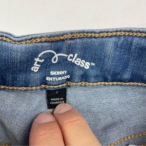 Art Class Skinny Light Blue Wash Denim Distressed Frayed Jeans Girl Size 7 - Picture 2 of 7