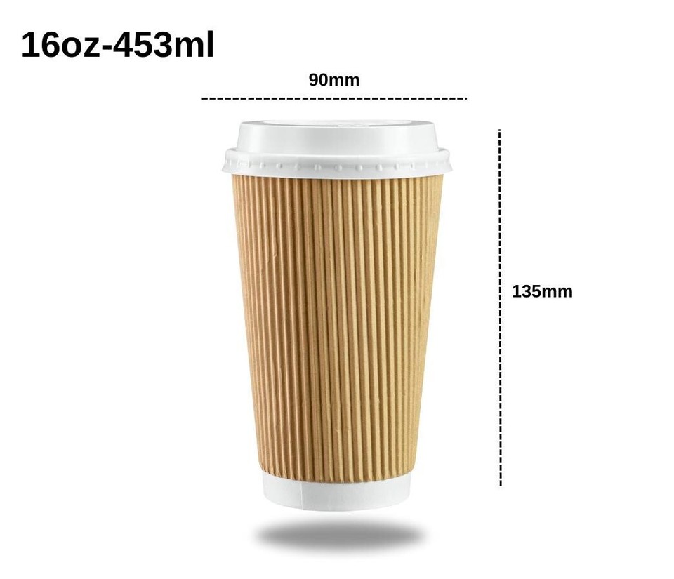 Disposable Takeaway Coffee Cups Kraft Triple Wall Hot Drink Cups 8oz ...
