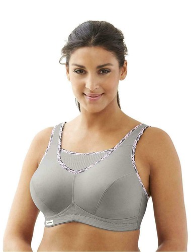 GLAMORISE 50J Magic Lift Gray/pink/black trim Cami Soft Cup Sport Bra #1066 Nwot