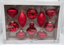 Set of 10 Pier 1 Glass Red Christmas Ornaments Made by Rauch