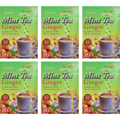 Honsei Instant Ginger Honey  Mint Tea, 15g/0.52 oz.20 Sachets Each Box - 6 PACK