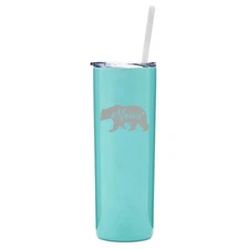 20 oz Skinny Tumbler Stainless Steel Travel Mug w Straw Mama Bear Mom Mother