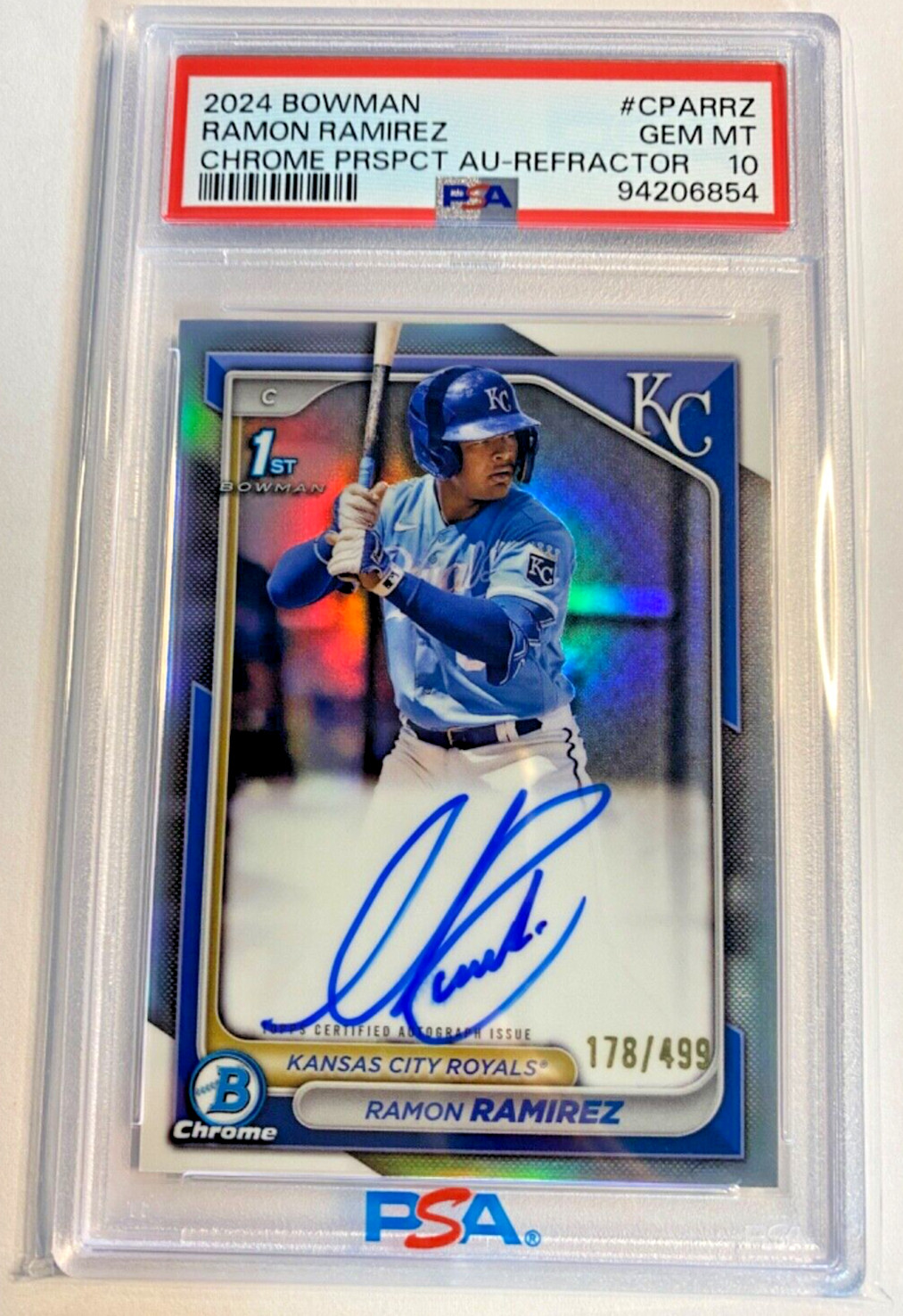 GEM 2024 Bowman 1st Chrome REFRACTOR AUTO /499 Ramon Ramirez KC Royals PSA 10