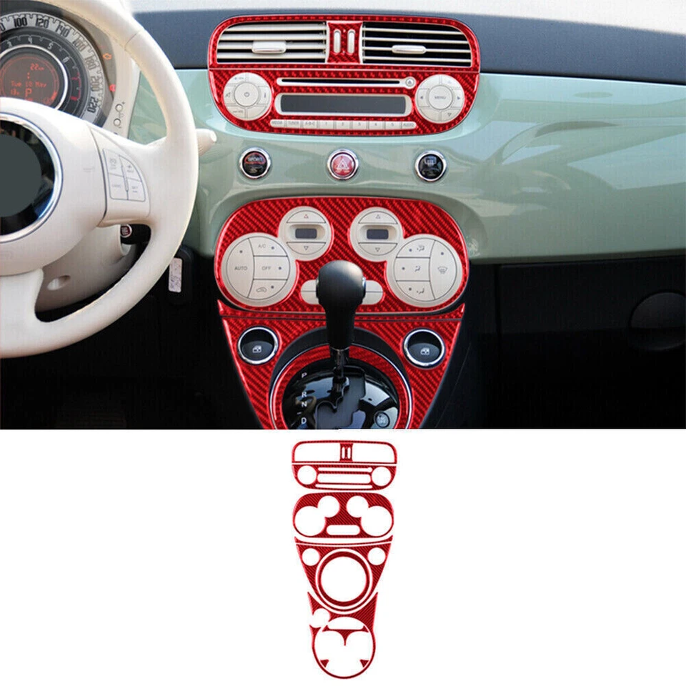Kit completo cubierta interior coche fibra carbono rojo 29 piezas Fiat 500 2012-2015 Foto 2 de 4