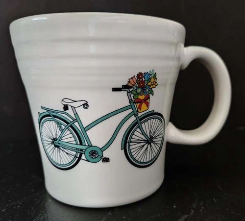 Fiesta Bicycle Coffee Mug White & Blue Ceramic Large Vintage