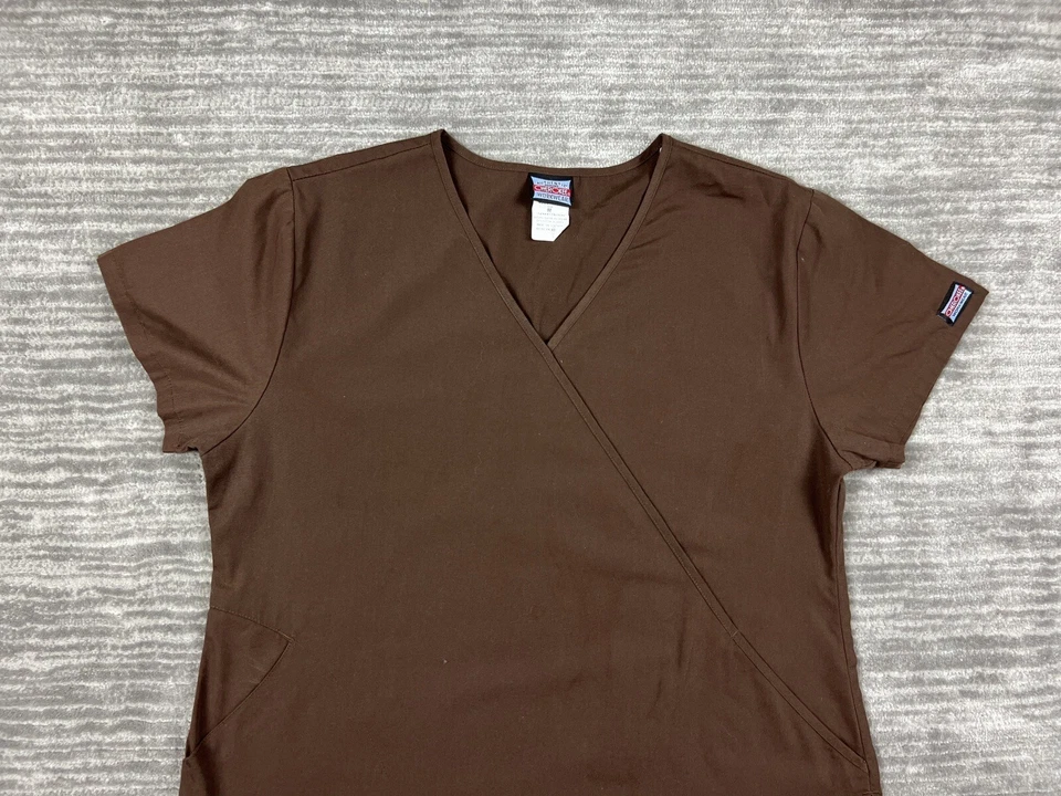Cherokee Scrub Top Womens Medium Brown Short Sleeve Shirt 4880 - Image 2 of 4