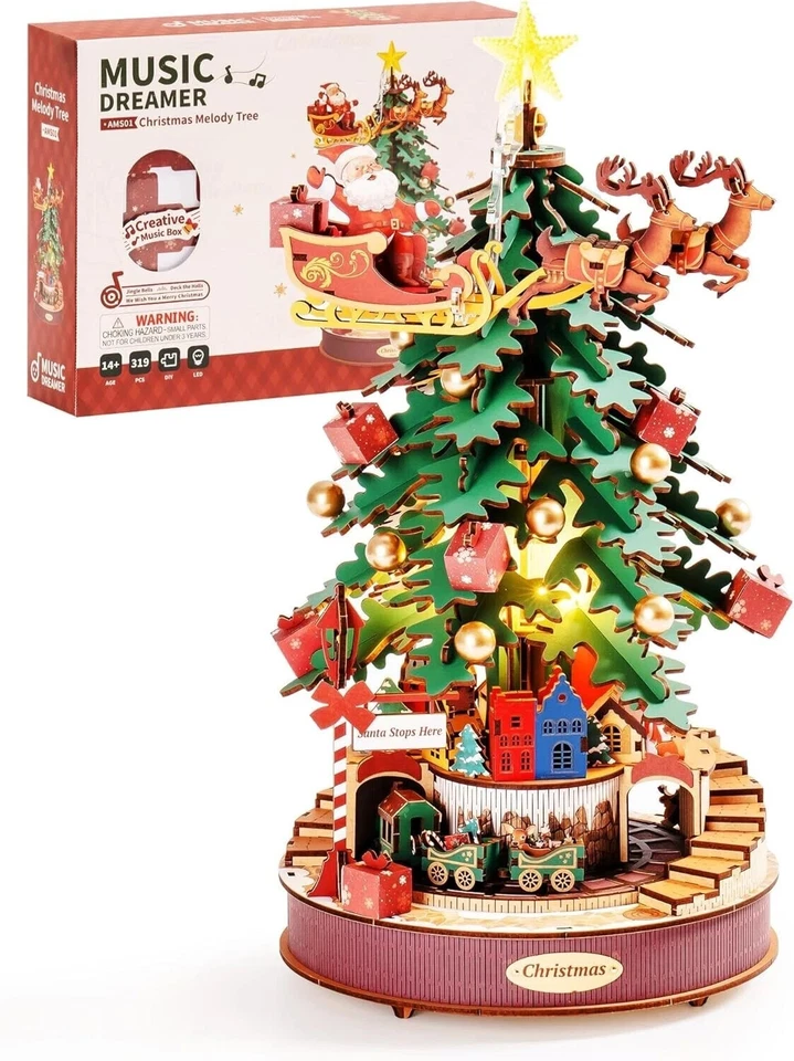Rolife Árbol de Navidad Madera 3D Puzzle Kit de Construcción Hágalo Usted Mismo Caja de Música Regalo para Mujeres Foto 4 de 4