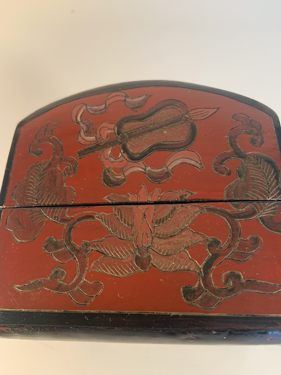 2 VTG Chinese Wood / Lacquered Boxes With Porcelain Inlay | eBay