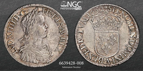 1652, Royal France, Louis XIV. Silver Ecu (French Dollar) Coin. Paris! NGC AU55!