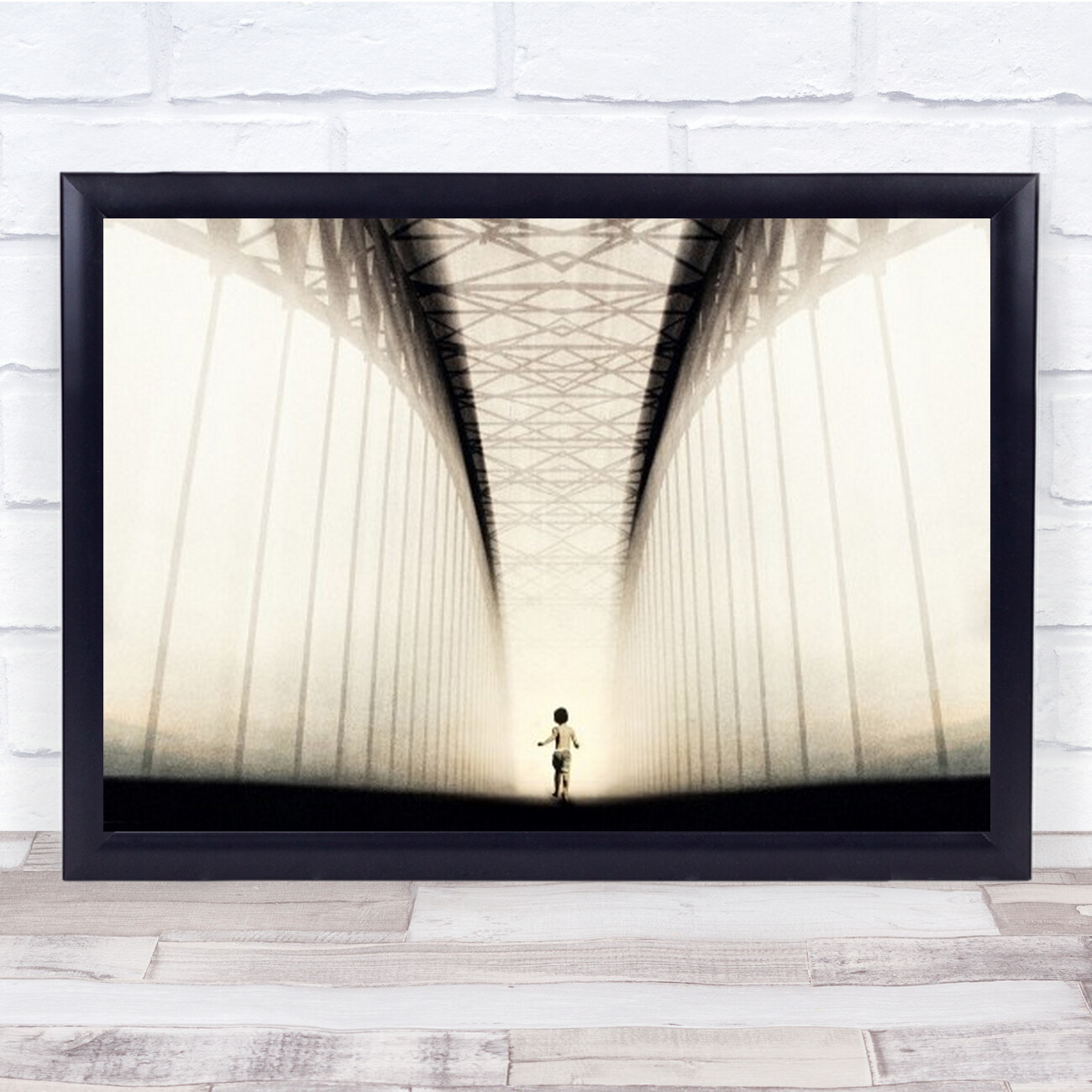 To The Future Creative Edit Child Kid Girl Running Bridge Wall Art Print