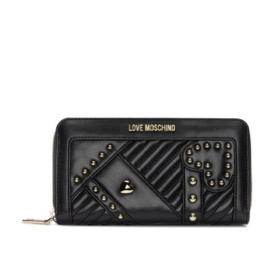 Love Moschino Logo Heart Wallet Zip Around Studded NIB