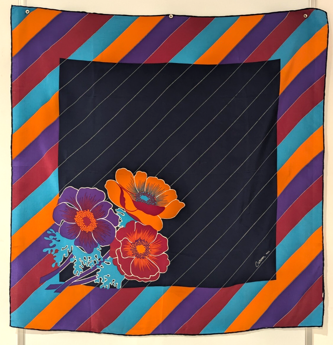 Vintage 80s Carven Paris Multicolor Silk Equestrian Scarf