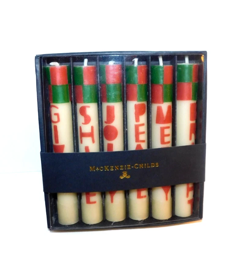 Juego de 6 mini velas de cena Mackenzie Childs "Merry & Bright", nuevas en caja Foto 2 de 4
