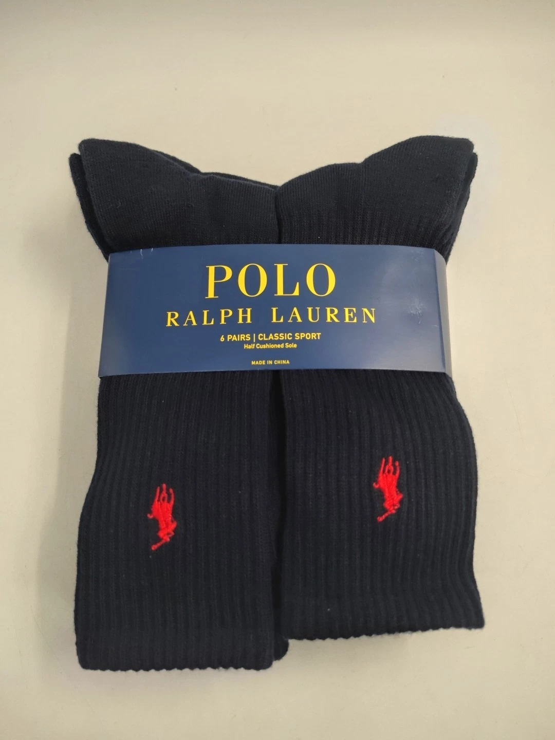 Polo Ralph Lauren Men's Size 10-13 Navy Set of 6 Classic Ribbed Crew Socks NWT