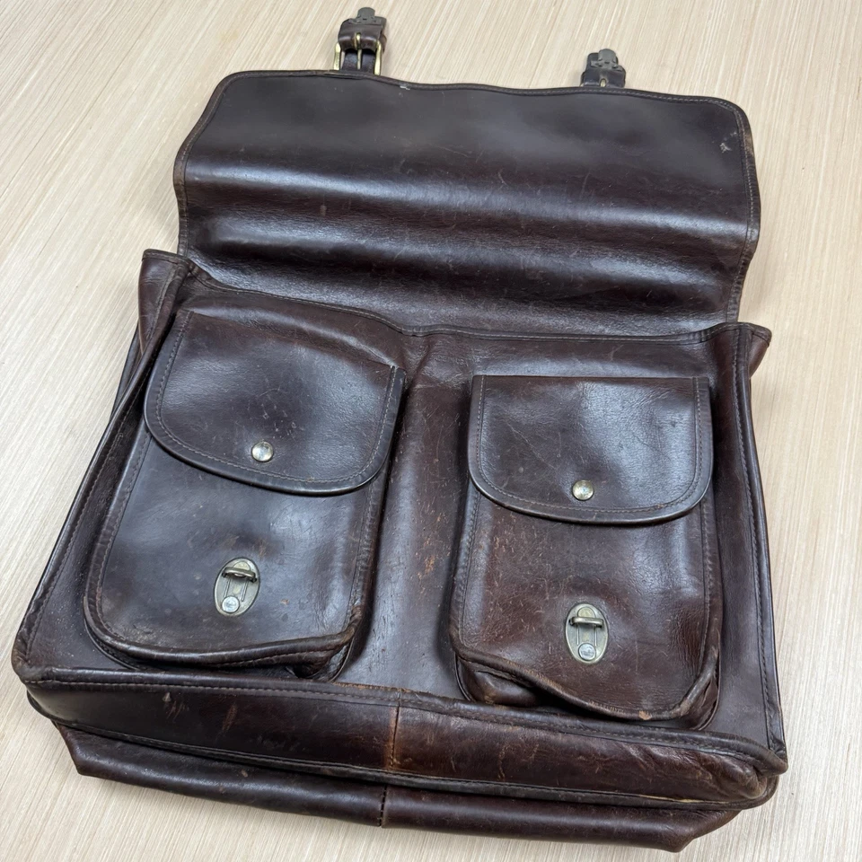 Bolso mensajero de cuero marrón vintage maletín para computadora portátil bolso de hombro con hebilla Foto 2 de 4