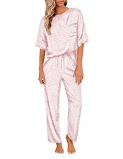 Womens Silk Pajamas Set Print Satin PJs Set Two Piece Pj Sets Sleepwear Loung...