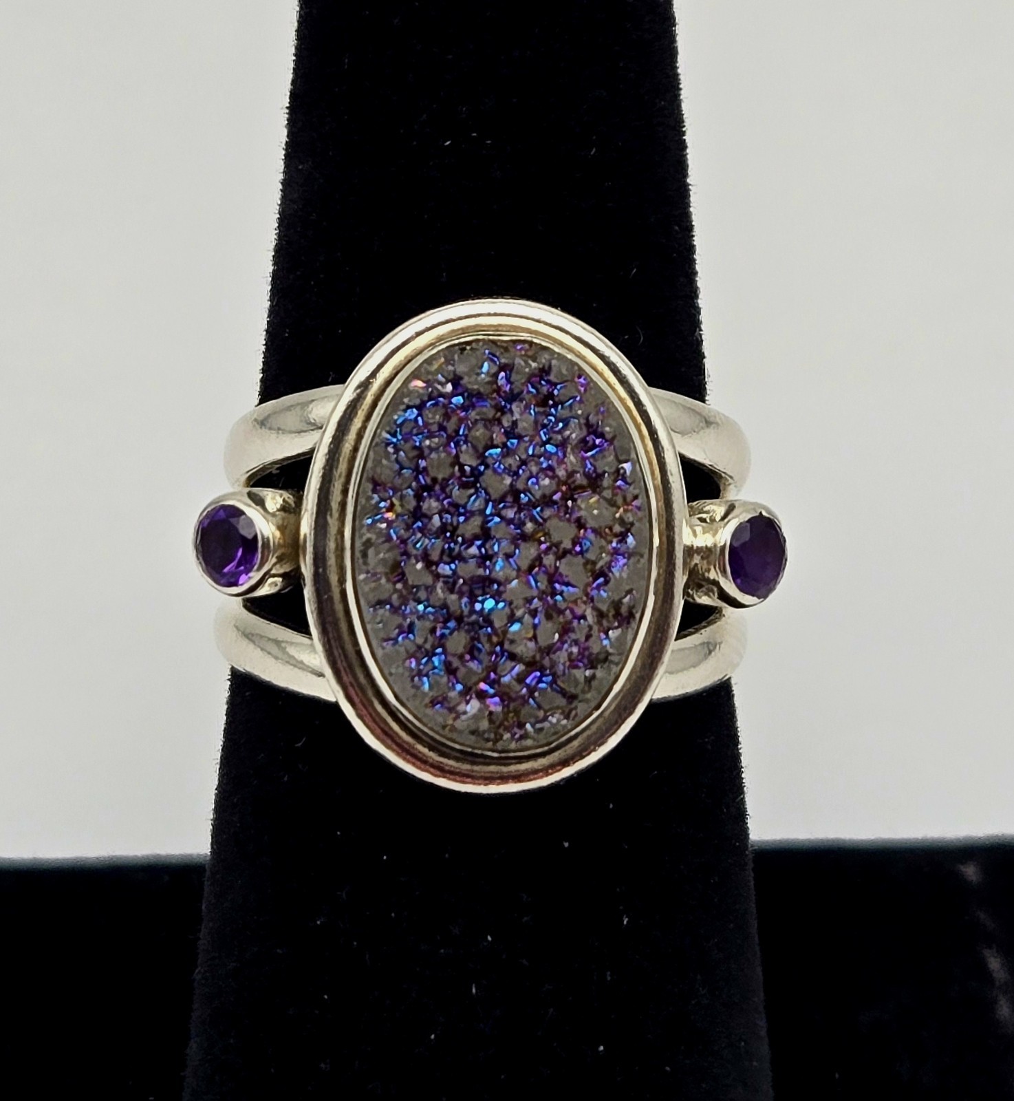 NICKY BUTLER NB 925 Sterling Silver Druzy Quartz Gemstone Ring Size 7 - 8.4g