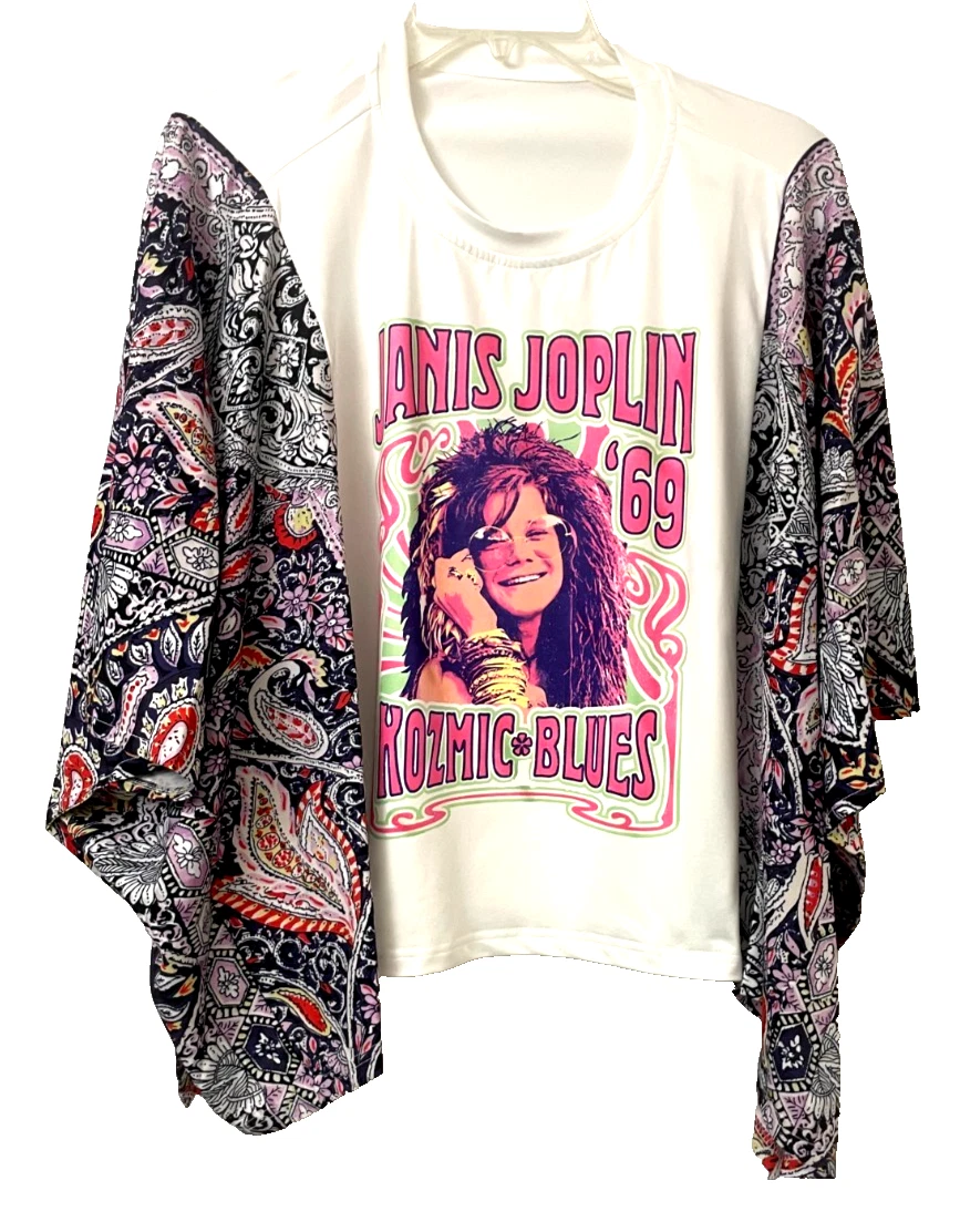 Janis Joplin 1969 Polyester Hippie Mod Bright Multicolor Poncho Cape One Size