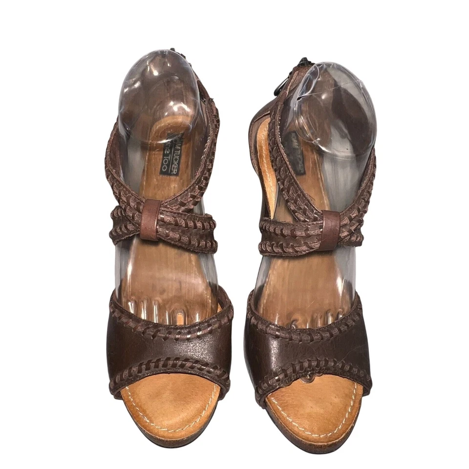 Zapatos Adam Tucker me Too Para Mujer Talla 9.5M Marrón Correa X Cremallera Tacones Traseros Sandalias Foto 3 de 4