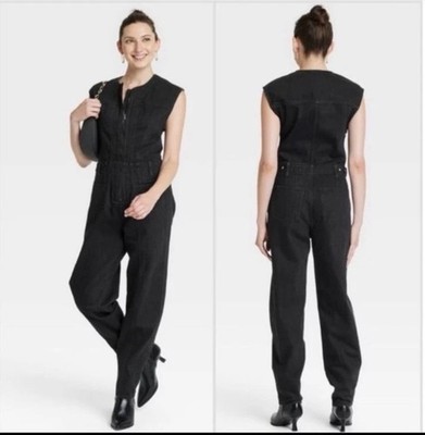 Universal Thread Black Denim Sleeveless Zip Jumpsuit Pockets