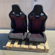 2pc Recaro Sr7 Style Black Red Reclinable Bucket Seats Pair New