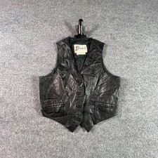 Vintage Bermans Motorcycle Vest Women 8 Black Leather Button Front Western Biker