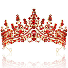 Red Crown and Tiara Queen of Heart Crown Quinceanera Princess Tiara for Women Bi