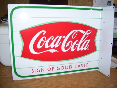 NEVER USED FISHTAIL COCA-COLA FLANGE SIGN- LOUISVILLE,KENTUCKY- N. MINT!!