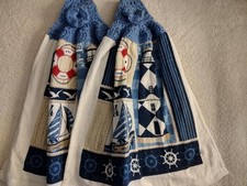 Hand Crocheted Kitchen Dish Towels Nautical Lighthouse Sailboat It Set of 2 New