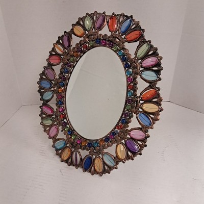 Vintage Pier 1 Boho Jeweled 15''×12'' Oval Mirror 