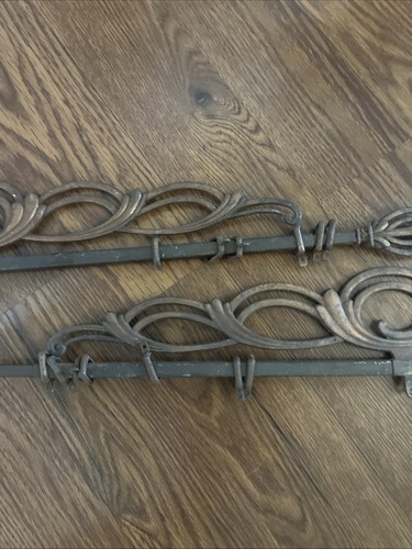 2 Vintage Art Deco Adjustable Metal Swing Arm Curtain Rod Hooks Ornate Victorian - Picture 3 of 13