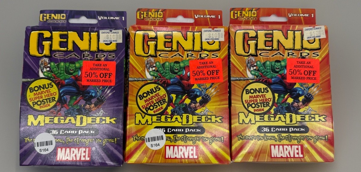 3 MegaDeck Boxes Marvel Genio Cards 36 per pack w/Bonus Super Hero