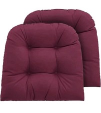 Outdoor Chair Cushions 22x22x4 Inch Set of 2, Burgundy Tufted With Ties