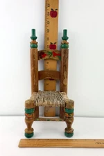 Vtg 12" Doll Chair Salesman Wood Ladder Back Rush Woven Seat Artisania D'Carela