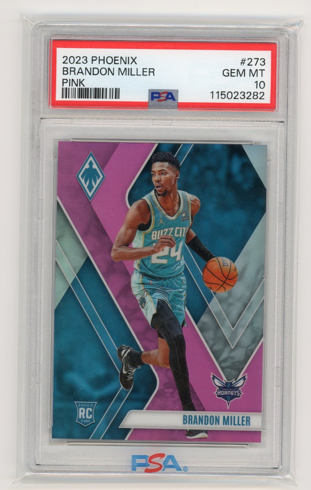 2023 Panini Phoenix Brandon Miller Pink Rookie RC SP /175 PSA 10 #273 Hornets