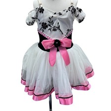 Dansco Girls Dance Costume Tutu Dress White Black Pink Floral MC Ballet Recital